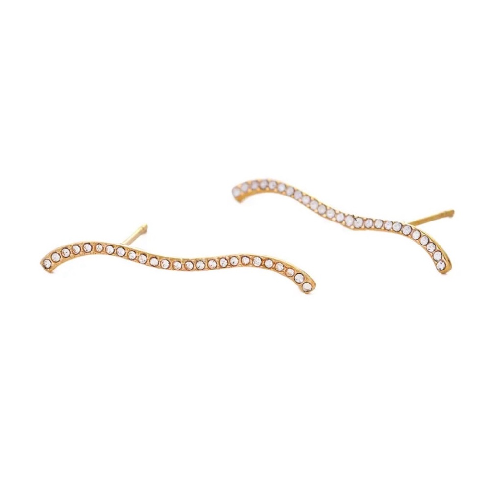 CZ Wavy Climber Stud Earrings Stainless Steel